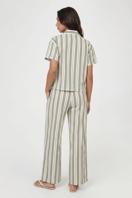 Petite Premium Linen Stripe Short Sleeve Shirt