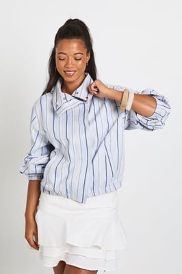 Funnel Neck Stripe Elasticated Waist Jacket