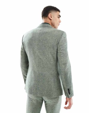 ASOS DESIGN slim fit wool mix suit jacket in bottle green tweed