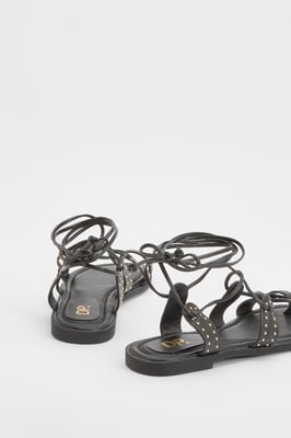 Carla Faux Leather Studded Gillie Wrap Flat Sandals