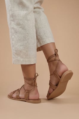 Carla Faux Leather Studded Gillie Wrap Flat Sandals