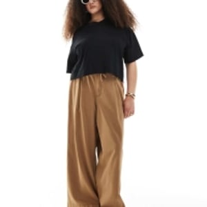ASOS DESIGN Curve soft wide leg trouser in washed caramel