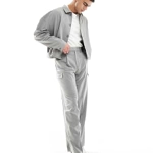 ASOS DESIGN wide leg smart co-ord cargo trouser in grey