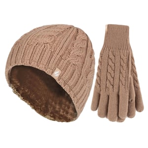 Ladies Fleece Lined Thermal Hat & Gloves Set for Winter