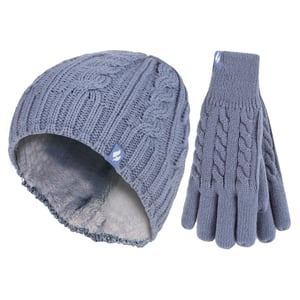 Ladies Fleece Lined Thermal Hat & Gloves Set for Winter