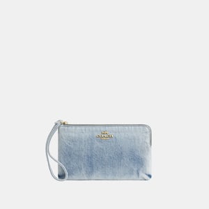 Large Corner Zip Wristlet In Loved Denim