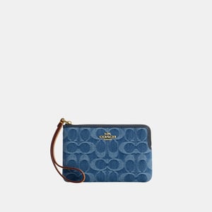 Corner Zip Wristlet In Signature Denim