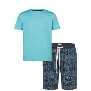 Phil & Co Heren shortama korte pyjama set lichtblauw/donkerblauw gebloemd