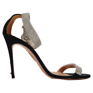 Aquazzura Crystal-Embellished Sandal Heels in Black Suede
