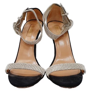 Aquazzura Crystal-Embellished Sandal Heels in Black Suede