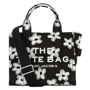 Marc Jacobs zwarte handtas "The Small Tote Bag" met bloemenprint en geborduurd logo, gemaakt van katoen, voor dames.