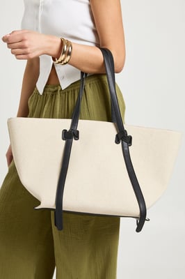Linen Knot Handle Structured Tote Bag
