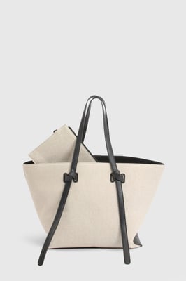 Linen Knot Handle Structured Tote Bag