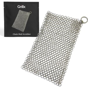 GrillX Chain mail scrubber 22 x 15 cm rvs schrubmatje staalspons voor