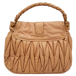 Miu Miu Matelasse Coffer Hobo Bag in Beige Leather