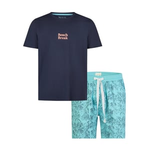 Phil & Co Heren shortama korte pyjama set blauw gebloemd