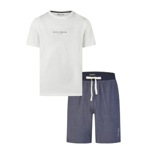 Phil & Co Heren shortama korte pyjama set wit/donkerblauw gestreept