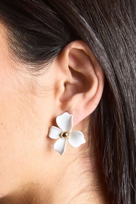 White Floral Stud Earrings