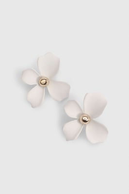 White Floral Stud Earrings