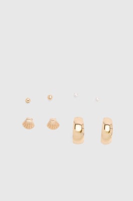 Mini Shell Detail Earrings 4 Pack