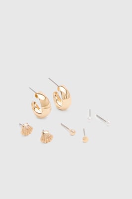 Mini Shell Detail Earrings 4 Pack