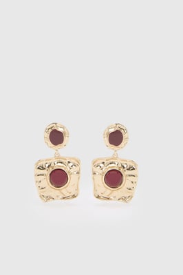 Statement  Red Stone Hammered Drop Earrings