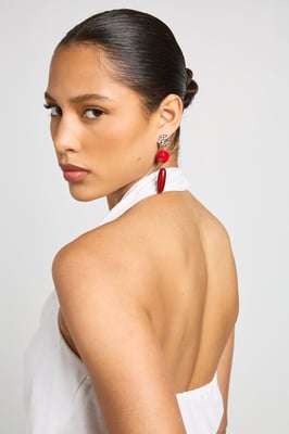 Red Stone Statement Drop Earrings