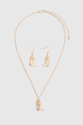 Gold Western Boot Jewellery Set