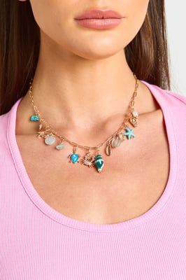 Turquoise Ocean Detail Charm Necklace