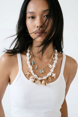 Ocean & Pearl Detail Statement Charm Necklace