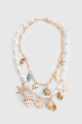 Ocean & Pearl Detail Statement Charm Necklace