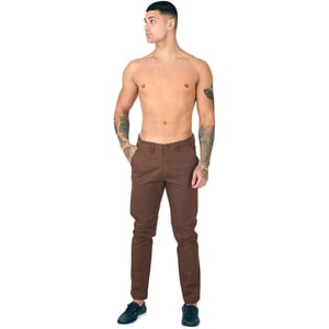 Mens Brown Chino Trousers Stretch Skinny Leg Pants