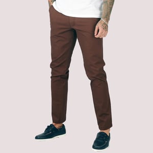 Mens Brown Chino Trousers Stretch Skinny Leg Pants