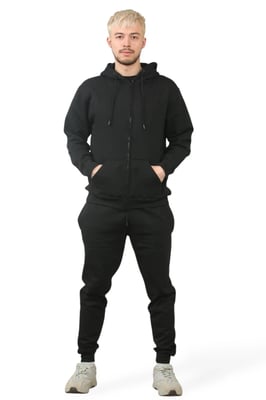 Hooded Zip Mens Black Tracksuit Pockets Fleece
