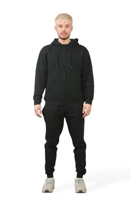 Hooded Zip Mens Black Tracksuit Pockets Fleece