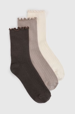Ribbed Frilled Trim Socks 3 Pack