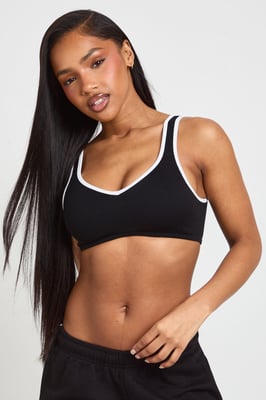 Contour Ribbed Seamless Contrast Binding Padded Sports Bra