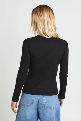 Petite Rib Button Through Long Sleeve Top