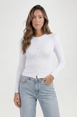 Petite Rib Button Through Long Sleeve Top