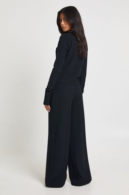 Tall Rib Button Through Long Sleeve Top and Wide Leg Trouser Co-ord
