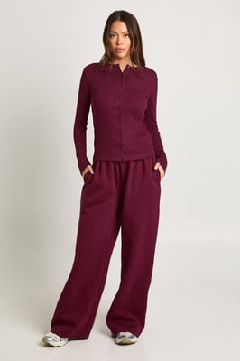 Rib Button Through Long Sleeve Top Tracksuit