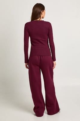 Rib Button Through Long Sleeve Top Tracksuit