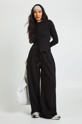 Tall Rib Button Through Long Sleeve Top Tracksuit