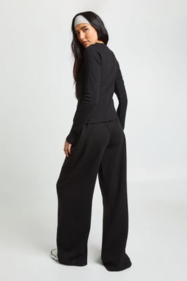Tall Rib Button Through Long Sleeve Top Tracksuit