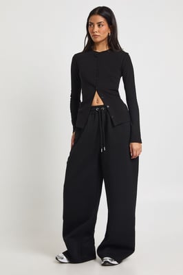 Rib Button Through Long Sleeve Top Tracksuit