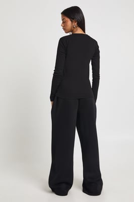 Rib Button Through Long Sleeve Top Tracksuit