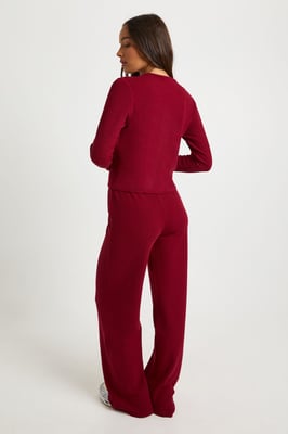Rib Button Through Long Sleeve Top and Wide Leg Trouser Co-ord