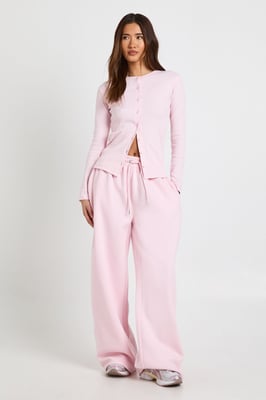 Rib Button Through Long Sleeve Top Tracksuit