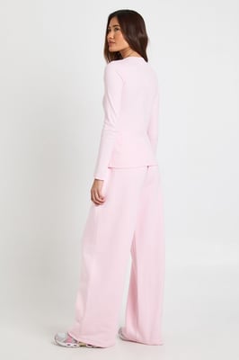 Rib Button Through Long Sleeve Top Tracksuit