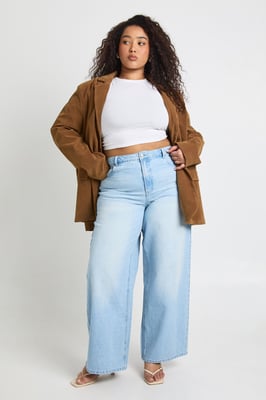 Plus Cinched Waist Loose Fit Jeans With Adjuster